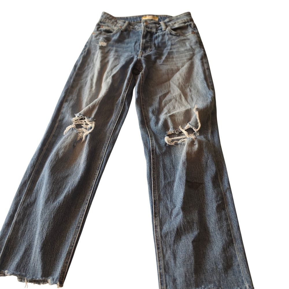 Good American Brooklyn Relaxed Straight Ankle Distressed Jeans Blue 4 27